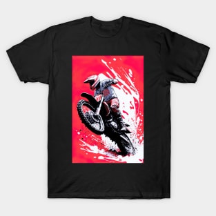 Dirt Bike With Red and Black Paint Splash Design T-Shirt